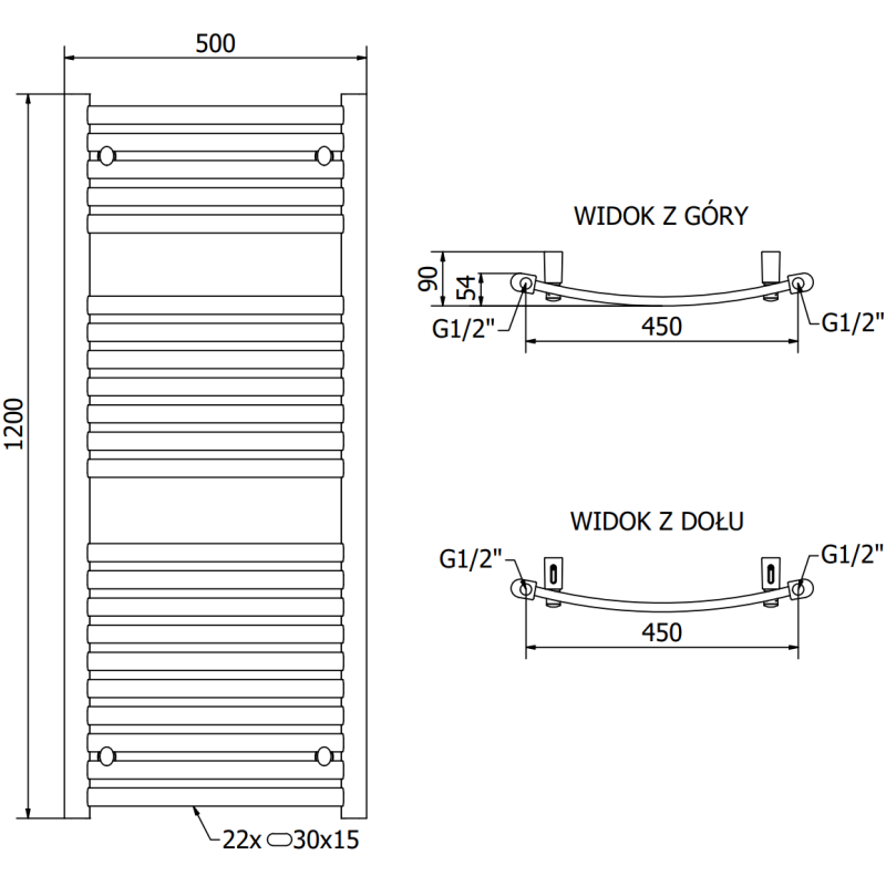 Mexen Helios koupelnový radiátor 1200 x 500 mm, 567 W, bílý - W103-1200-500-00-20