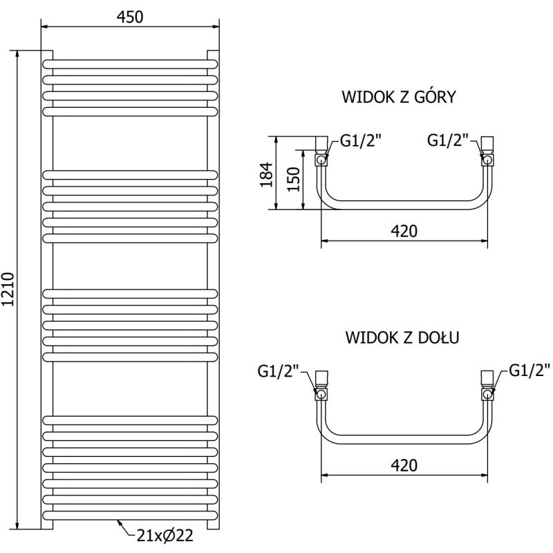 Mexen Apollo radiátor koupelnový 1210 x 450 mm, 566 W, bílý - W117-1210-450-00-20