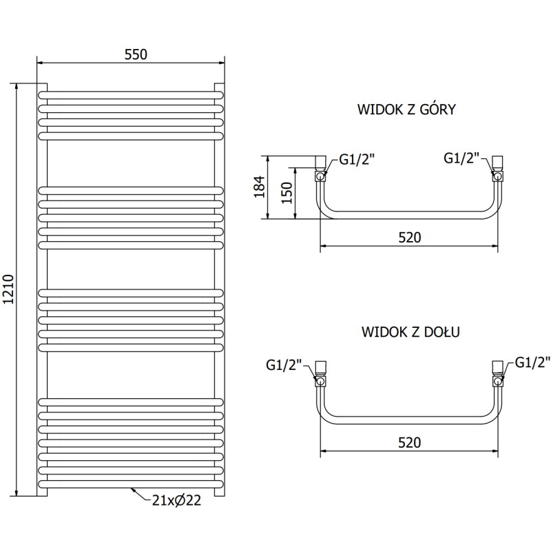 Mexen Apollo radiátor do koupelny 1210 x 550 mm, 641 W, antracit - W117-1210-550-00-66