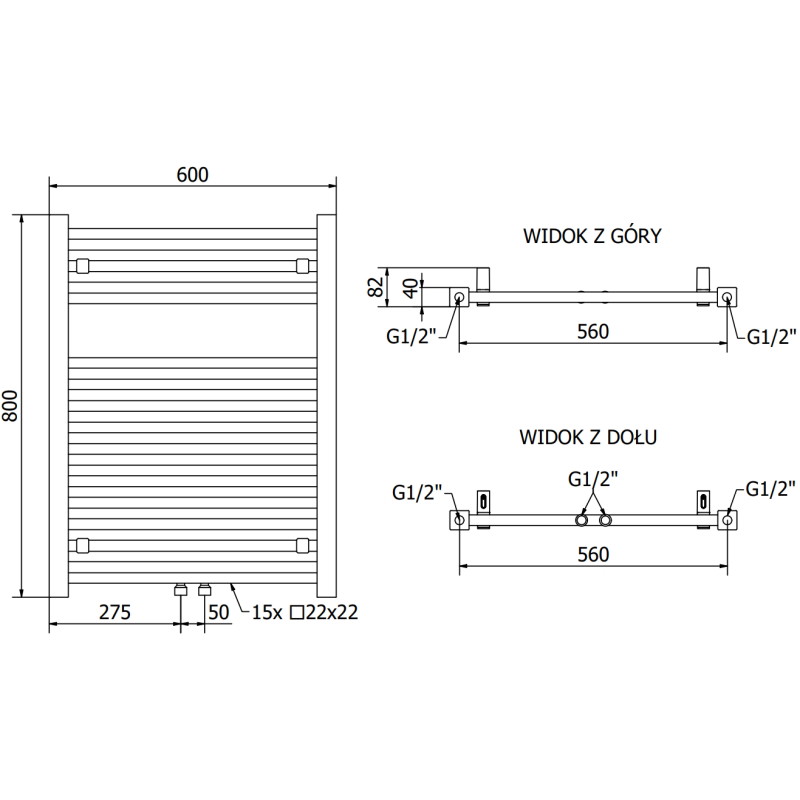 Mexen Pluton koupelnový radiátor 800 x 600 mm, 476 W, černý - W106-0800-600-00-70