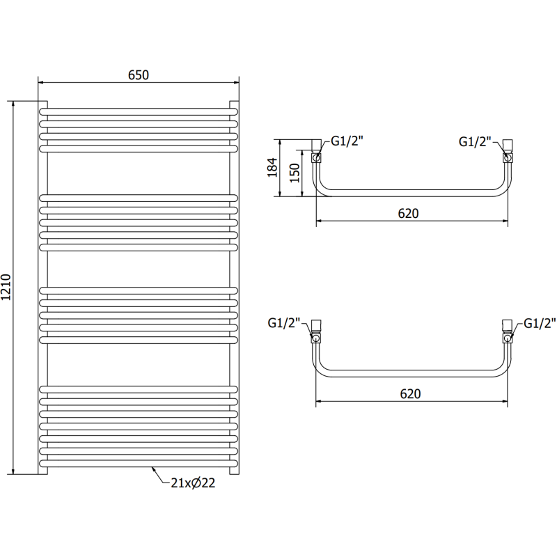 Mexen Apollo koupelnový radiátor 1210 x 650 mm, 716 W, bílý - W117-1210-650-00-20