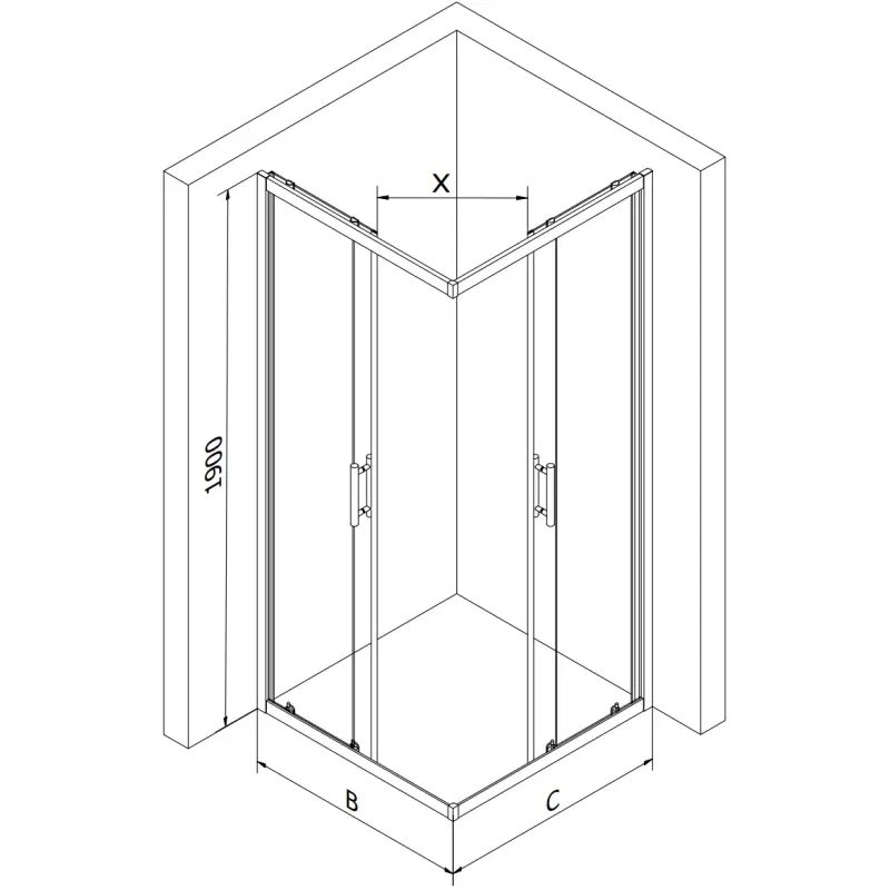Mexen Rio čtvercová sprchová kabina 90 x 90 cm, transparentní, chrom + sprchová vanička Rio, bílá - 860-090-090-01-00-4510