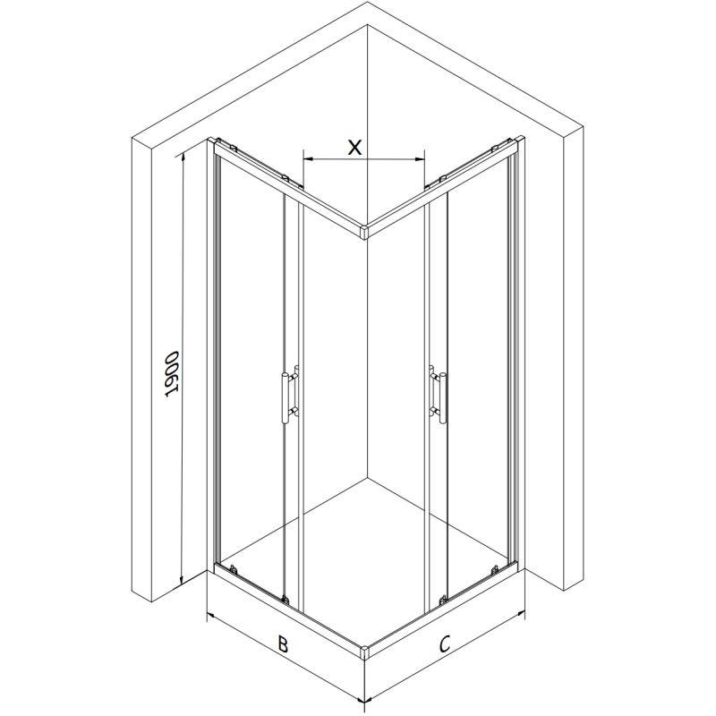 Mexen Rio čtvercový sprchový kout 90 x 90 cm, transparentní, černý - 860-090-090-70-00