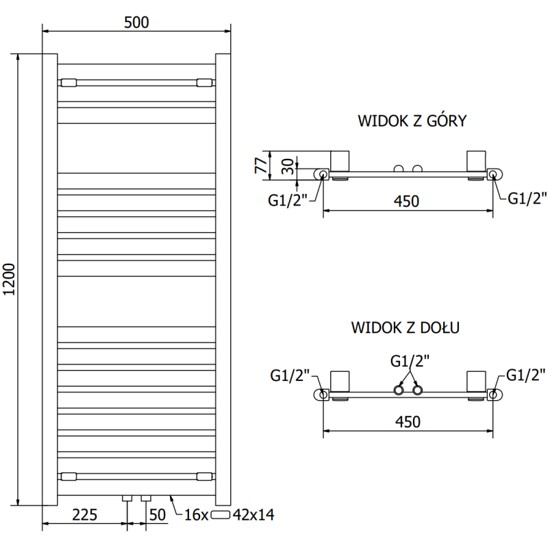 Mexen Uran radiátor koupelnový 1200 x 500 mm, 534 W, černý - W105-1200-500-00-70