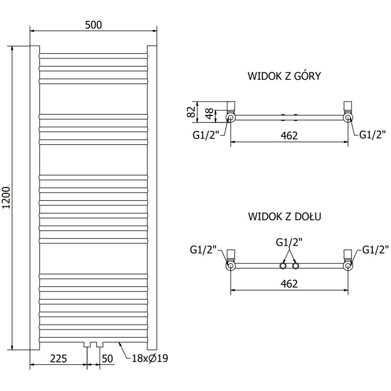 Mexen Yodo radiátor koupelnový 1200 x 500 mm, 382 W, černý - W113-1200-500-00-70
