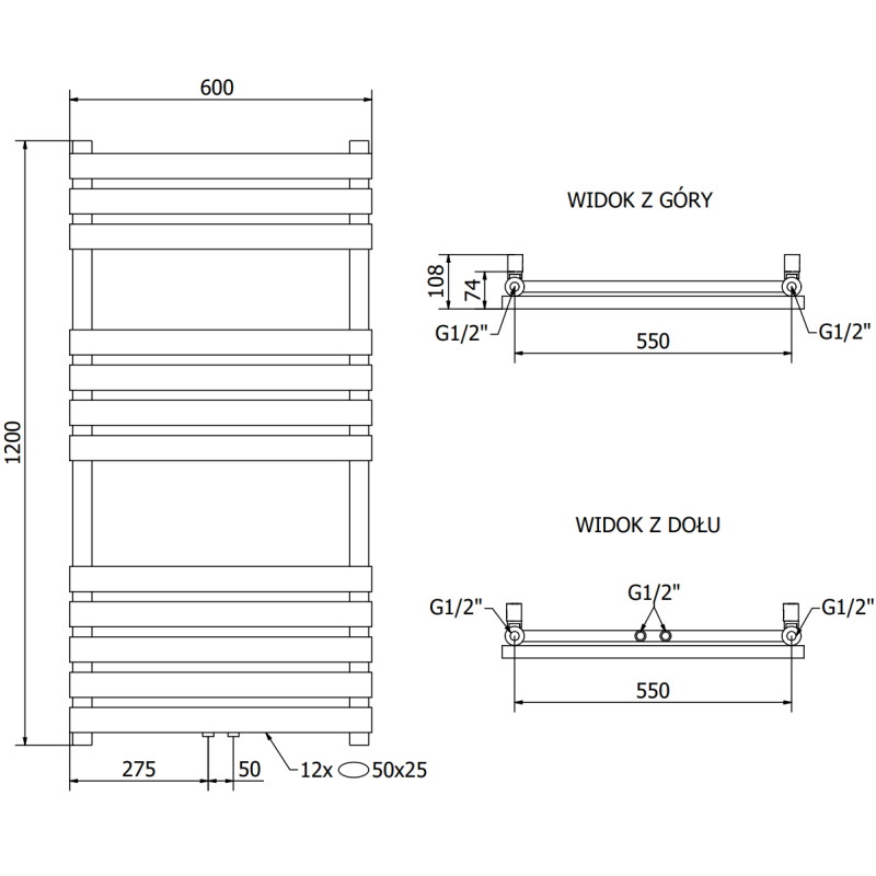 Mexen Jowisz koupelnový radiátor 1200 x 600 mm, 594 W, bílá - W107-1200-600-00-20