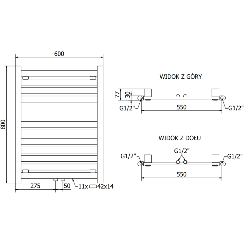Mexen Uran koupelnový radiátor 800 x 600 mm, 425 W, černý - W105-0800-600-00-70