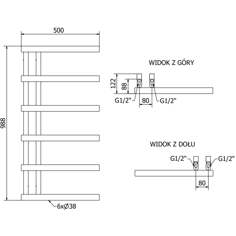 Mexen Jukon dekorativní koupelnový radiátor 988 x 500 mm, 461 W, bílý - W116-0988-500-00-20