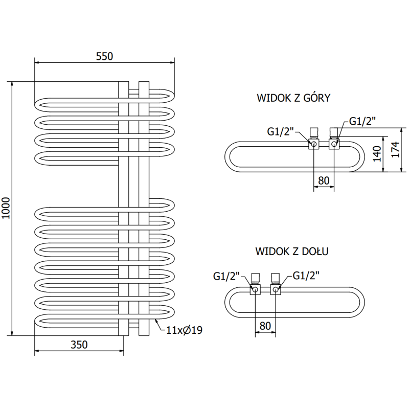 Mexen Ops koupelnový radiátor 1000 x 550 mm, 517 W, černý - W122-1000-550-00-70