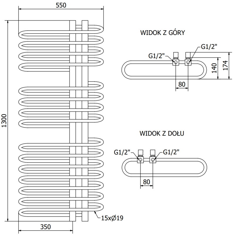 Mexen Ops koupelnový radiátor 1300 x 550 mm, 694 W, černý - W122-1300-550-00-70