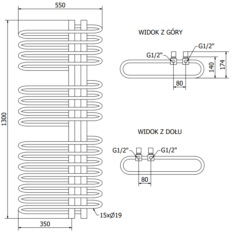 Mexen Ops radiátor koupelnový 1300 x 550 mm, 694 W, černý - W122-1300-550-00-70