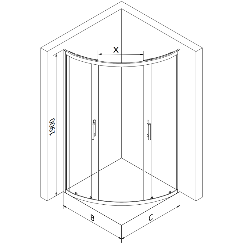 Mexen Rio sprchový kout půlkruhový 90 x 90 cm, černé pásy, černá - 863-090-090-70-20