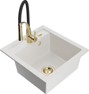 Mexen Vito granitový kuchyňský dřez 1-komorový s kuchyňskou baterií Aster, bílý - 6503-20-73450-57-G