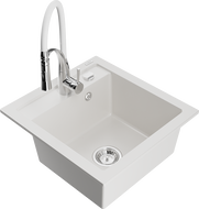 Mexen Vito granitový dřez 1-komorový s kuchyňskou baterií Aster, bílý - 6503-20-73450-02