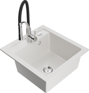 Mexen Vito granitový dřez s 1 komorou a kuchyňskou baterií Aster, bílý - 6503-20-73450-07