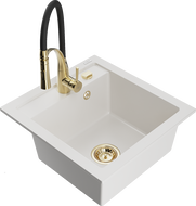 Mexen Vito granitový dřez 1-komorový s kuchyňskou baterií Aster, bílý - 6503-20-73450-57-B