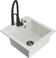 Mexen Vito granitový kuchyňský dřez 1-komorový s kuchyňskou baterií Aster, bílý - 6503-20-73450-70-B