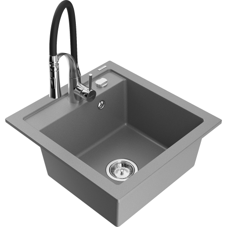 Mexen Vito granitový dřez s 1 vaničkou a kuchyňskou baterií Aster, šedý - 6503-71-73450-07