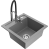 Mexen Vito granitový dřez s 1 vaničkou a kuchyňskou baterií Aster, šedý - 6503-71-73450-07