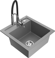 Mexen Vito granitový dřez s 1 vaničkou a kuchyňskou baterií Aster, šedý - 6503-71-73450-07