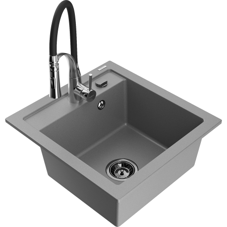 Mexen Vito granitový dřez 1-komorový s kuchyňskou baterií Aster, šedý - 6503-71-73450-07-B