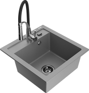 Mexen Vito granitový dřez 1-komorový s kuchyňskou baterií Aster, šedý - 6503-71-73450-07-B