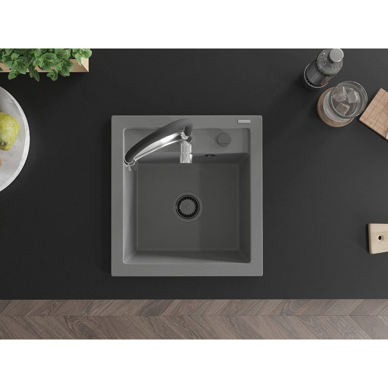 Mexen Vito granitový dřez 1-komorový s kuchyňskou baterií Aster, šedý - 6503-71-73450-07-B
