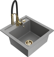 Mexen Vito granitový dřez 1-miskový s kuchyňskou baterií Aster, šedý - 6503-71-73450-57-G