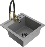 Mexen Vito granitový dřez 1-komorový s kuchyňskou baterií Aster, šedý - 6503-71-73450-57-B