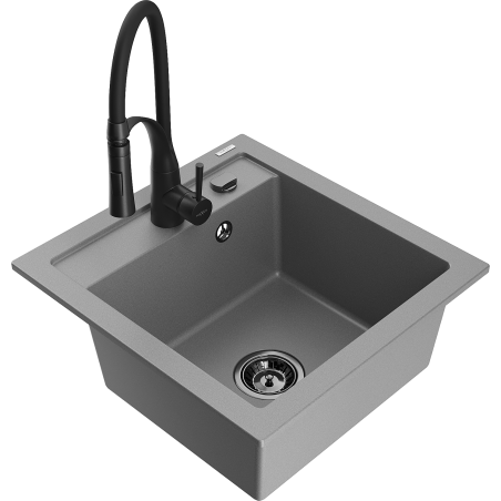 Mexen Vito granitový dřez s 1 komorou a kuchyňskou baterií Aster, šedý - 6503-71-73450-70-B