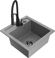Mexen Vito granitový dřez s 1 komorou a kuchyňskou baterií Aster, šedý - 6503-71-73450-70-B