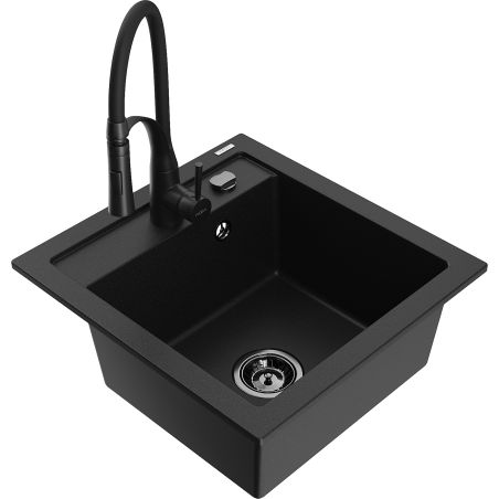 Mexen Vito granitový dřez 1-komorový s kuchyňskou baterií Aster, černý - 6503-77-73450-70-B