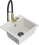 Mexen Milo granitový dřez 1-komorový s kuchyňskou baterií Aster, bílý - 6505-20-73450-57-B