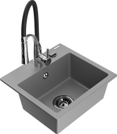 Mexen Milo jednokomorový granitový dřez s kuchyňskou baterií Aster, šedý - 6505-71-73450-07-B