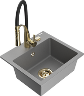 Mexen Milo granitový dřez 1-komorový s kuchyňskou baterií Aster, šedý - 6505-71-73450-57-G