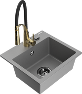 Mexen Milo granitový dřez 1-komorový s kuchyňskou baterií Aster, šedý - 6505-71-73450-57-B
