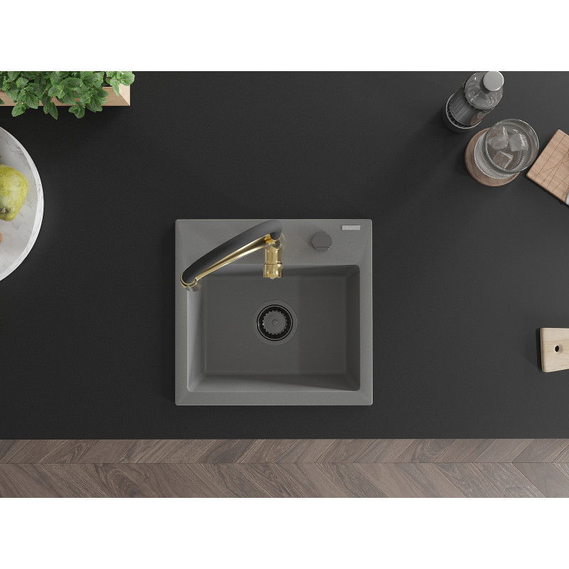 Mexen Milo granitový dřez 1-komorový s kuchyňskou baterií Aster, šedý - 6505-71-73450-57-B