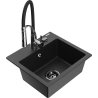 Mexen Milo žulový dřez 1-komorový s kuchyňskou baterií Aster, černý/stříbrný metalický - 6505-73-73450-07-B
