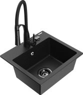 Mexen Milo granitový dřez 1-komorový s kuchyňskou baterií Aster, černý/stříbrný metalík - 6505-73-73450-70-B