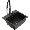 Mexen Milo dřez granitový 1-komorový s kuchyňskou baterií Aster, černý/zlatý metalík - 6505-75-73450-07-B