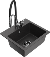 Mexen Milo granitový jednodřez s kuchyňskou baterií Aster, černý kropenatý - 6505-76-73450-07-B