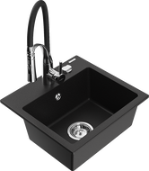 Mexen Milo granitový dřez 1-komorový s kuchyňskou baterií Aster, černý - 6505-77-73450-07
