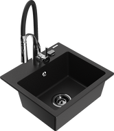 Mexen Milo granitový dřez 1-komorový s kuchyňskou baterií Aster, černá - 6505-77-73450-07-B