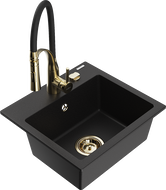 Mexen Milo granitový dřez 1-komorový s kuchyňskou baterií Aster, černý - 6505-77-73450-57-G