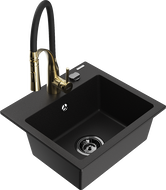 Mexen Milo granitový dřez 1-komorový s kuchyňskou baterií Aster, černý - 6505-77-73450-57-B