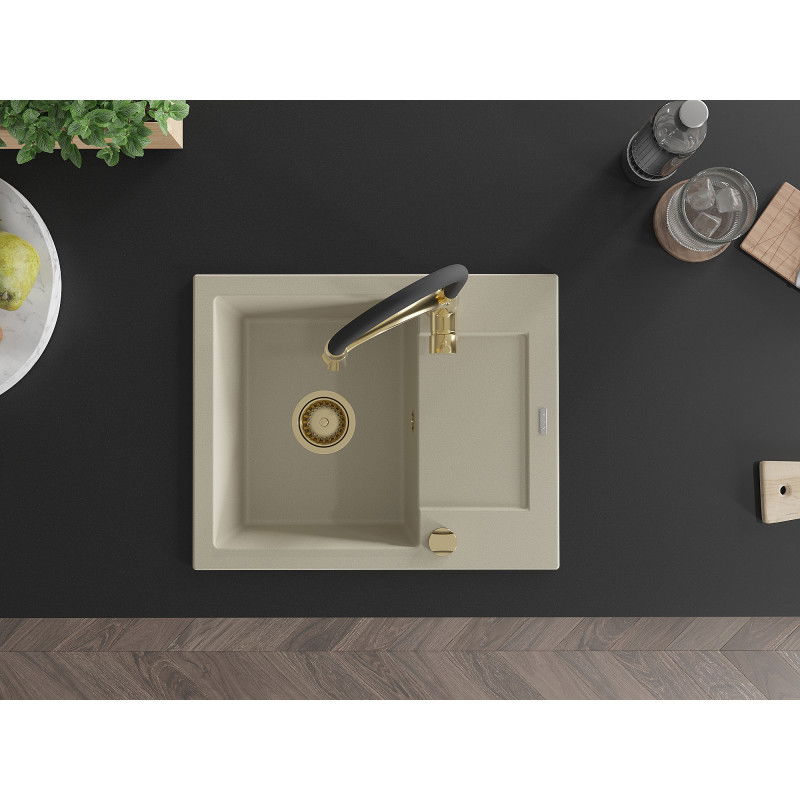 Mexen Enzo granitový dřez s odkapávačem a kuchyňskou baterií Aster, béžový - 6506-69-73450-57-G