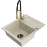 Mexen Enzo granitový dřez 1-komorový s odkapávačem a kuchyňskou baterií Aster, béžový - 6506-69-73450-57-B