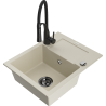Mexen Enzo granitový dřez 1-komorový s odkapávačem a kuchyňskou baterií Aster, béžový - 6506-69-73450-70-B