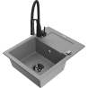 Mexen Enzo granitový dřez s 1 komorou s odkapávačem a kuchyňskou baterií Aster, šedý - 6506-71-73450-70-B