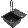 Mexen Enzo granitový dřez s 1 komorou a odkapávačem a kuchyňskou baterií Aster, černý/stříbrný metalik - 6506-73-73450-07-B